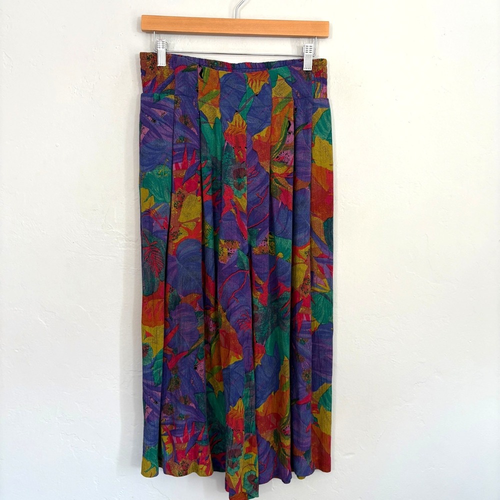 AKF New York Wide Leg Crop Pants Women Sz Small Multicolor High Waist 90s Artsy